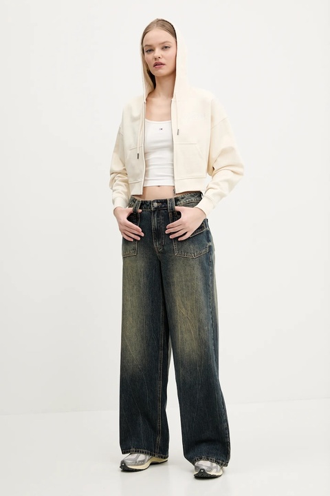 Guess Originals bluza bawełniana damska kolor beżowy z kapturem gładka W5RQ13 K68I1 - zdjęcie produktu nr 1