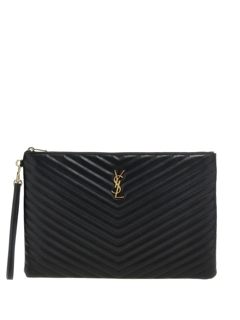 Saint Laurent Cassandre chevron-quilted clutch bag - Black - zdjęcie produktu nr 1
