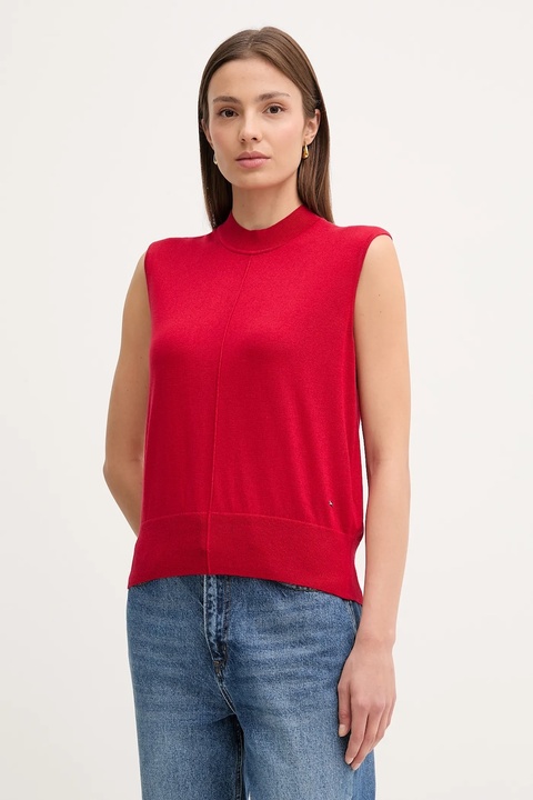Tommy Hilfiger kamizelka z domieszką jedwabiu kolor czerwony WW0WW45651 - zdjęcie produktu nr 1