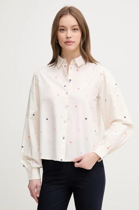 United Colors of Benetton koszula bawełniana damska kolor beżowy regular z kołnierzykiem klasycznym 5D51DQ0BF - zdjęcie produktu nr 1
