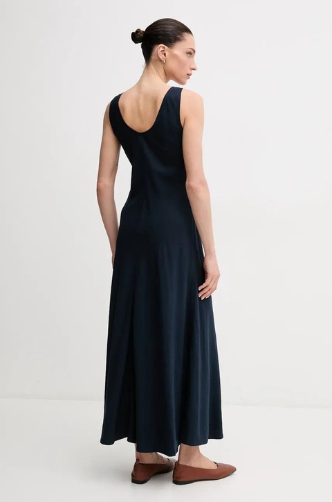 Tommy Hilfiger sukienka lniana kolor granatowy maxi prosta WW0WW46171 - zdjęcie produktu nr 2