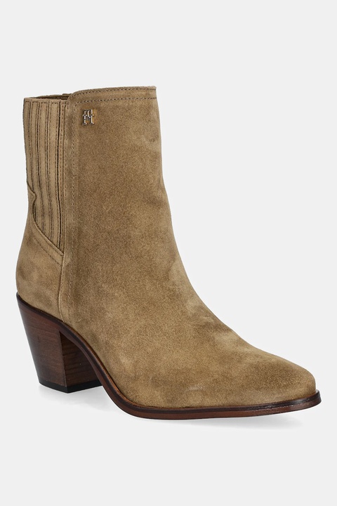 Tommy Hilfiger botki zamszowe WESTERN MID HEEL SUEDE CHELSEA damskie kolor brązowy na słupku FW0FW08888 - zdjęcie produktu nr 1