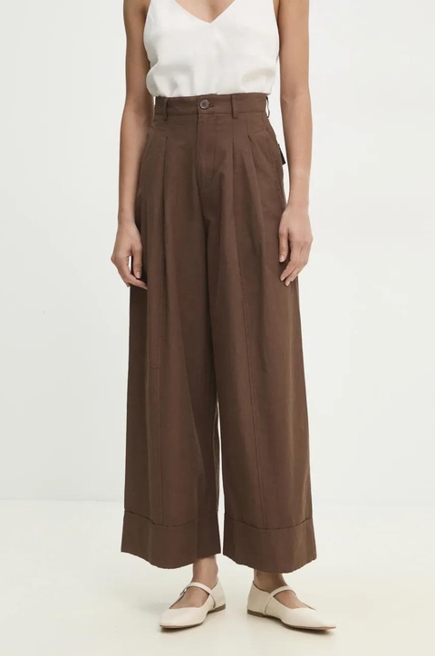 Answear.LAB spodnie bawełniane damskie kolor brązowy szerokie high waist - zdjęcie produktu nr 1