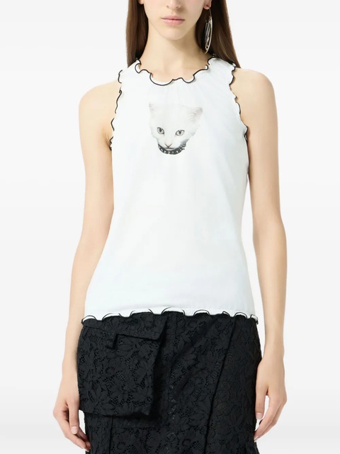 Blumarine cat-print ruffled T-shirt - White - zdjęcie produktu nr 2