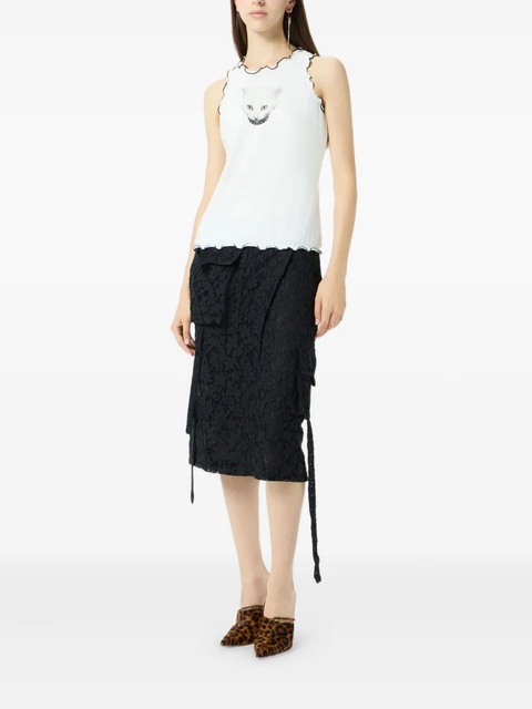 Blumarine cat-print ruffled T-shirt - White - zdjęcie produktu nr 1