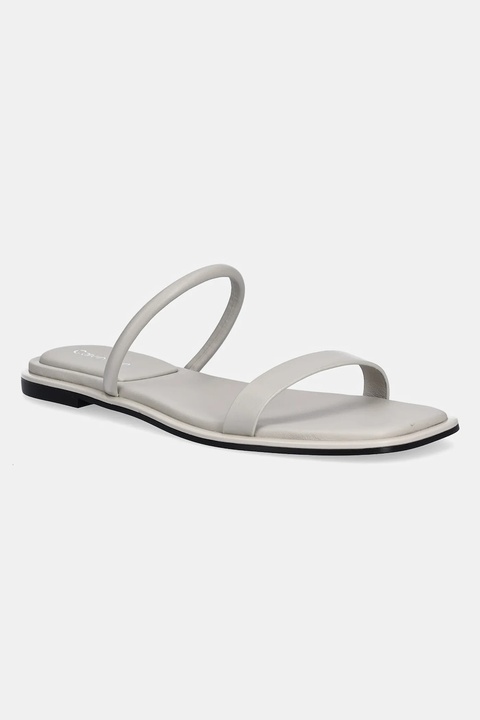 Calvin Klein klapki skórzane FLAT SANDAL SQUARED 2-BAR LTH damskie kolor szary HW0HW02532 - zdjęcie produktu nr 1