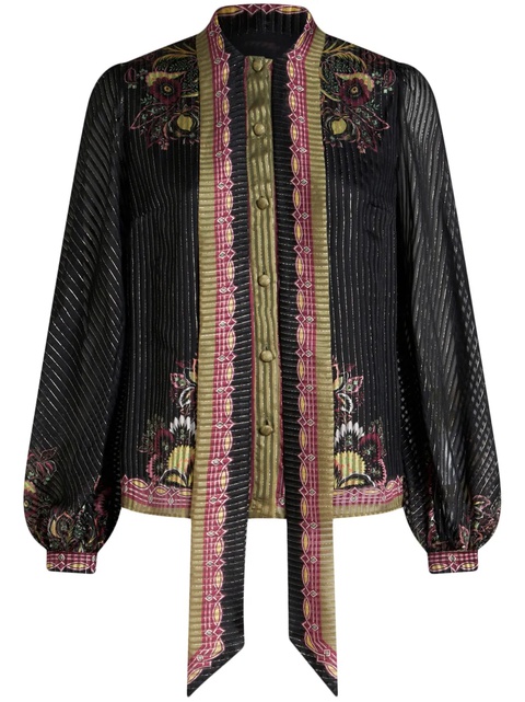 ETRO pussy bow neck twill-print silk blouse - Black - zdjęcie produktu nr 1