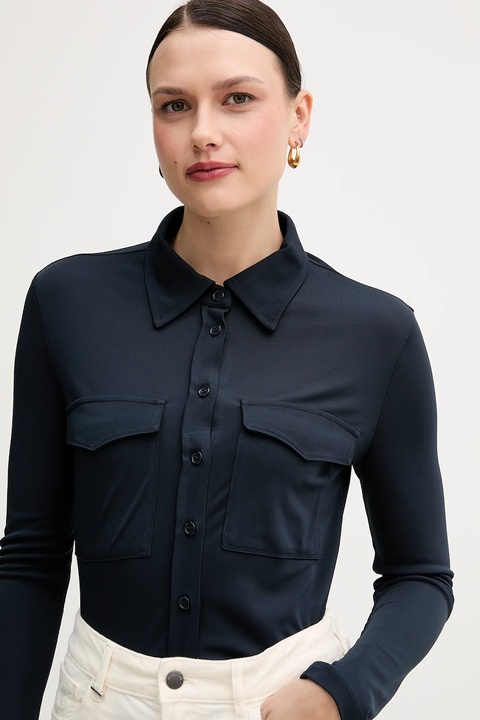 Sisley koszula damska kolor granatowy regular z kołnierzykiem klasycznym 54HXLQ09M - zdjęcie produktu nr 2