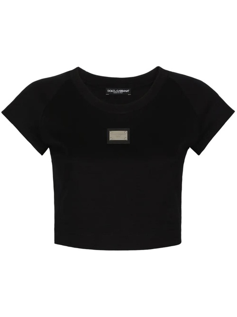 Dolce & Gabbana logo-plaque cropped T-shirt - Black - zdjęcie produktu nr 1