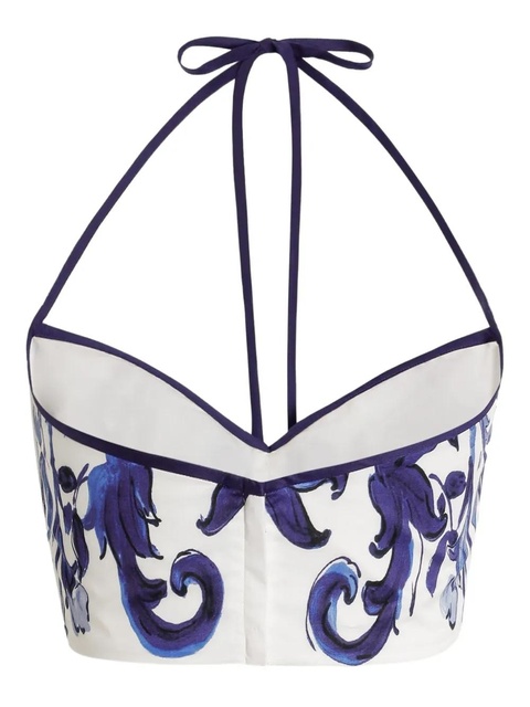 Dolce & Gabbana Majolica-print cotton satin top - White - zdjęcie produktu nr 2