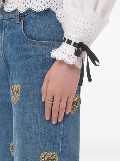 Valentino Garavani heart-embroidered denim jeans - Silver - zdjęcie produktu nr 1