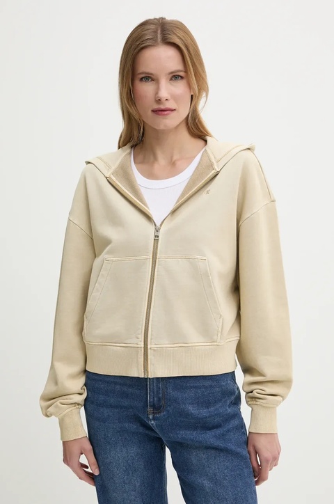 Calvin Klein Jeans bluza bawełniana damska kolor beżowy z kapturem z aplikacją J20J225523 - zdjęcie produktu nr 2
