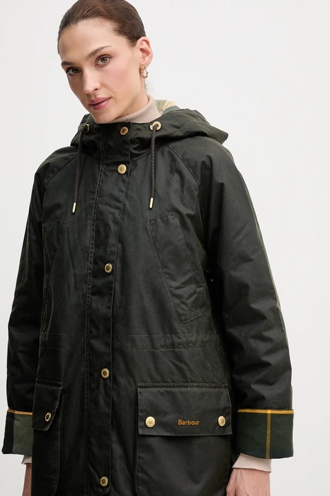 Barbour parka woskowana MARCY kolor zielony przejściowa oversize LWX1456 - zdjęcie produktu nr 2