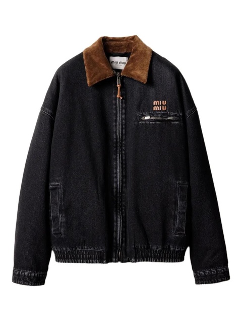 Miu Miu corduroy-collar denim jacket - Black - zdjęcie produktu nr 1
