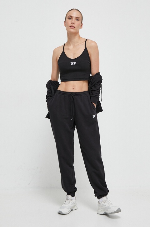 Reebok bluza damska kolor czarny z kapturem gładka 100071705 - zdjęcie produktu nr 1