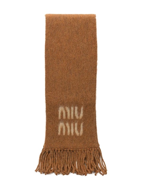 Miu Miu fringed logo scarf - Brown - zdjęcie produktu nr 1