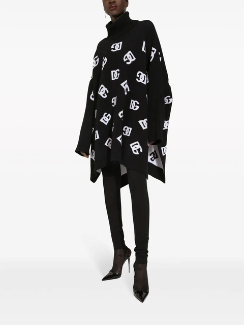 Dolce & Gabbana logo-jacquard roll-neck poncho - Black - zdjęcie produktu nr 2
