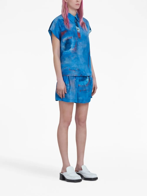 Marni drawstring-waist silk shorts - Blue - zdjęcie produktu nr 2