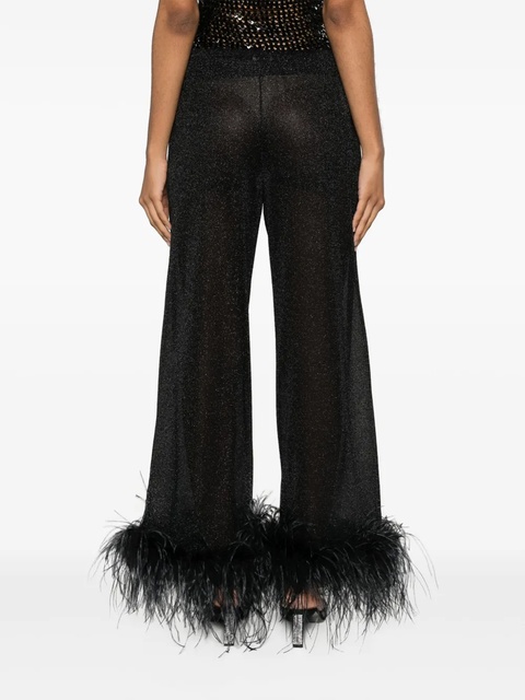 Oséree Plumage feather-trim lurex trousers - Black - zdjęcie produktu nr 2