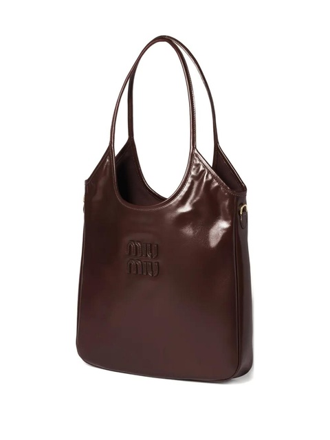 Miu Miu Ivy logo leather-lettering tote bag - Brown - zdjęcie produktu nr 1
