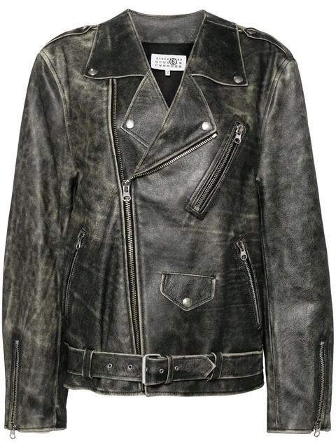 MM6 Maison Margiela leather "Brown" biker jacket - Green - zdjęcie produktu nr 1