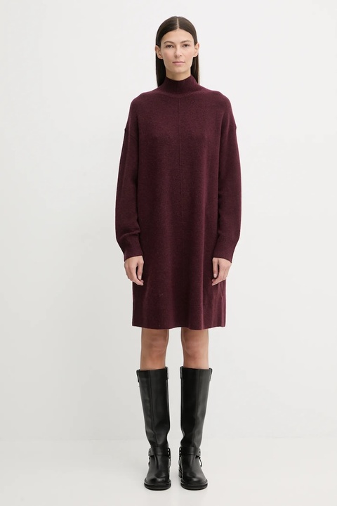 Marc O'Polo sukienka z dodatkiem wełny kolor bordowy mini oversize 5000007471 - zdjęcie produktu nr 2