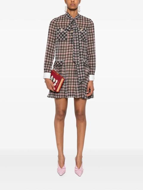 Self-Portrait pleated checked dress - Brown - zdjęcie produktu nr 2