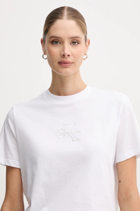 Calvin Klein Jeans t-shirt bawełniany damski kolor biały LV047D873G - zdjęcie produktu nr 1