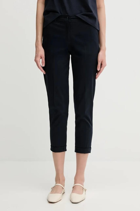 Sisley spodnie damskie kolor granatowy fason cygaretki high waist - zdjęcie produktu nr 1