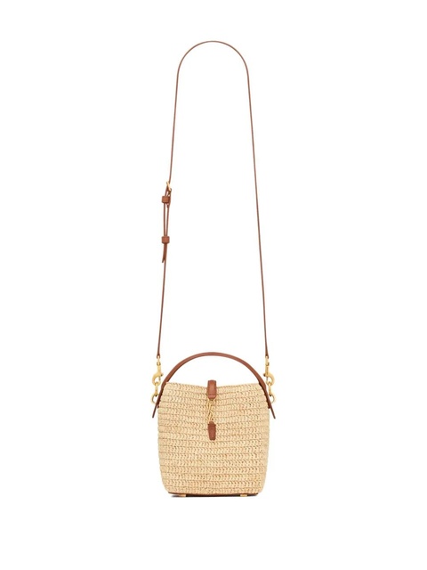 Saint Laurent mini LE 37 raffia bucket bag - Neutrals - zdjęcie produktu nr 2