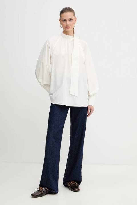 Weekend Max Mara bluzka bawełniana BURGOS damska kolor beżowy gładka 2525116013600 - zdjęcie produktu nr 2