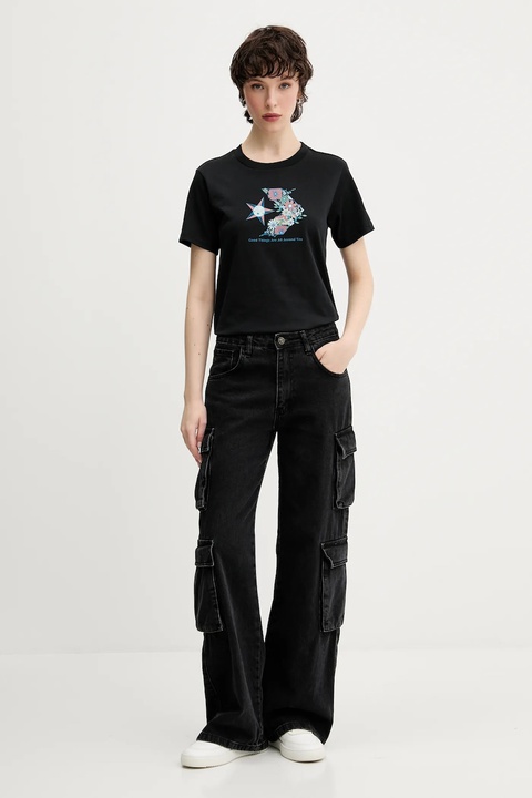 Converse t-shirt bawełniany damski kolor czarny 10027752-A01 - zdjęcie produktu nr 2