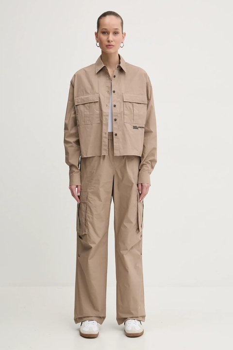 Karl Lagerfeld Jeans spodnie damskie kolor beżowy proste high waist A1W10062 - zdjęcie produktu nr 1