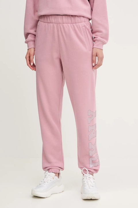 Dkny spodnie dresowe damskie kolor różowy z aplikacją DP5P3737 - zdjęcie produktu nr 1