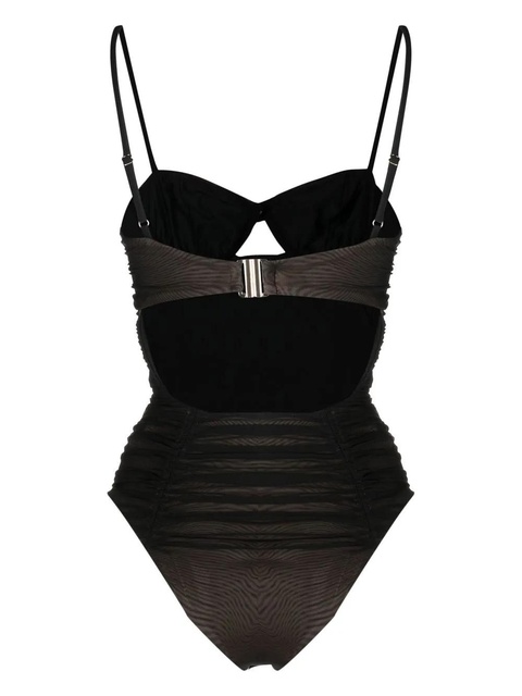 Self-Portrait gathered mesh swimsuit - Brown - zdjęcie produktu nr 2