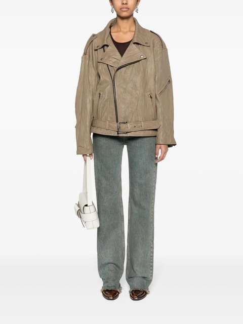 Acne Studios crinkled-finish biker jacket - Brown - zdjęcie produktu nr 2