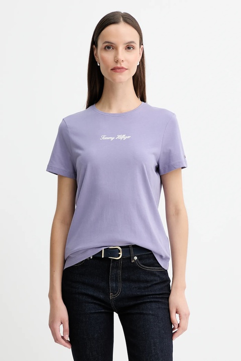 Tommy Hilfiger t-shirt bawełniany damski kolor fioletowy WW0WW47460 - zdjęcie produktu nr 1