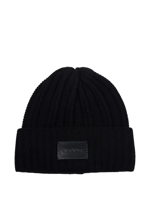 Max Mara ribbed logo-patch beanie hat - Black - zdjęcie produktu nr 2