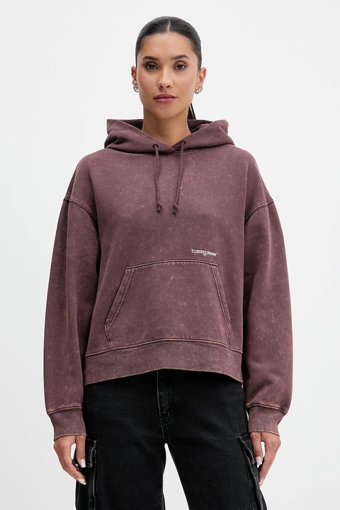Tommy Jeans bluza damska kolor brązowy z kapturem gładka DW0DW21609 - zdjęcie produktu nr 1