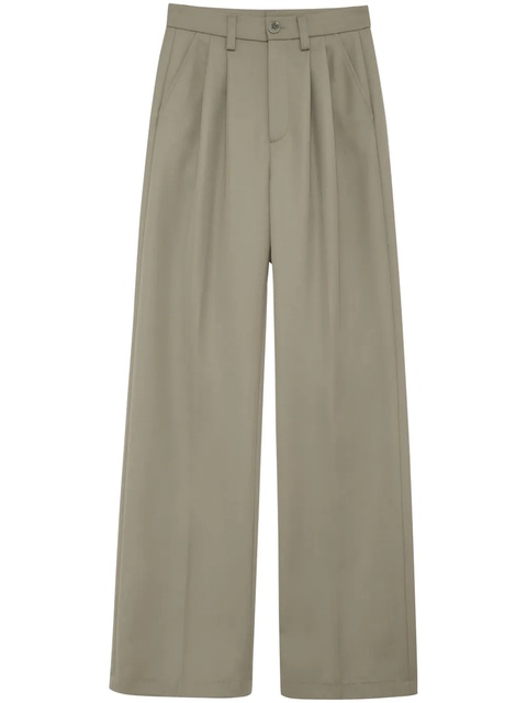 ANINE BING Carrie pleat-detail wool trousers - Green - zdjęcie produktu nr 1