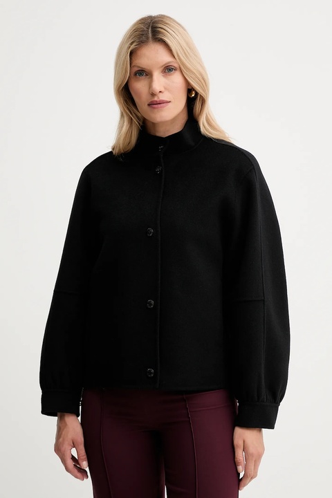 Twinset kurtka wełniana kolor czarny przejściowa oversize 252TP2071 - zdjęcie produktu nr 1