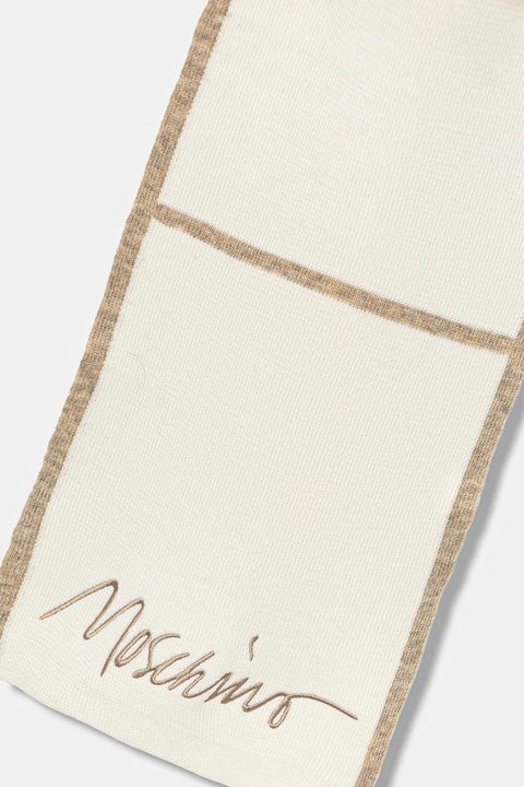 Moschino szalik z wełną damski kolor beżowy wzorzysty M3351 30843 - zdjęcie produktu nr 2