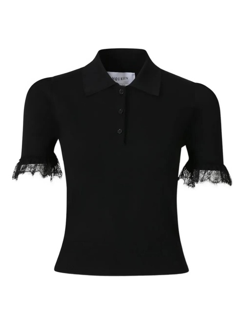 Alexander McQueen lace-trim polo top - Black - zdjęcie produktu nr 1