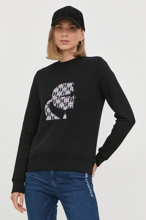 Karl Lagerfeld bluza 225W1811 damska kolor czarny z aplikacją - zdjęcie produktu nr 1
