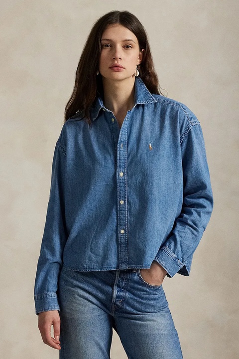 Polo Ralph Lauren koszula jeansowa damska kolor niebieski relaxed z kołnierzykiem klasycznym 211969457 - zdjęcie produktu nr 1