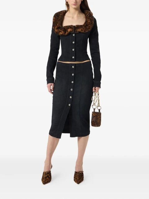 Blumarine faux-fur collar denim jacket - Black - zdjęcie produktu nr 1