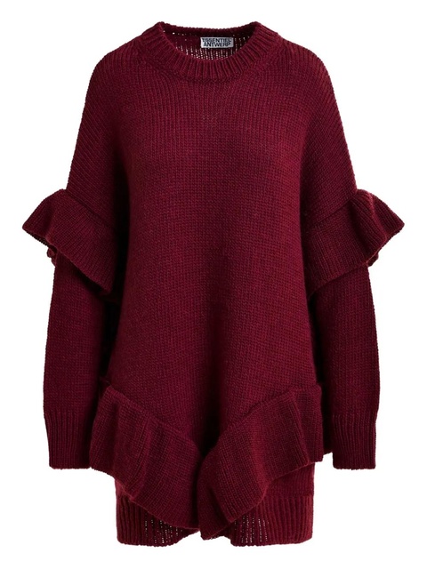 Essentiel Antwerp ruffled-details knit mini dress - Red - zdjęcie produktu nr 1