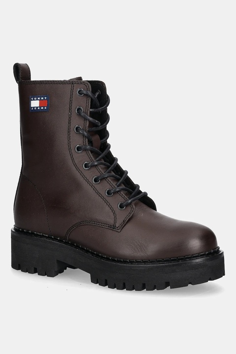 Tommy Jeans workery skórzane TJW URBAN LACE UP BOOT damskie kolor brązowy na płaskim obcasie EN0EN02907 - zdjęcie produktu nr 1