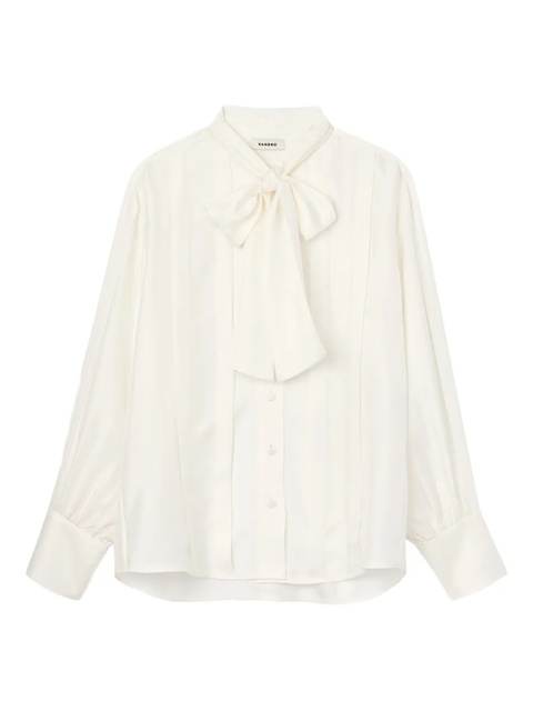 SANDRO pleated tie-neck silk shirt - White - zdjęcie produktu nr 1