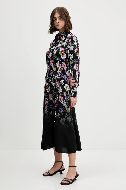 Desigual sukienka CAMISERO ACRIL kolor czarny midi prosta 25WWVW11 - zdjęcie produktu nr 2